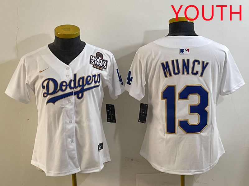 Youth Los Angeles Dodgers #13 Muncy White Gold Game 2025 Nike MLB Jersey style 5->youth mlb jersey->Youth Jersey